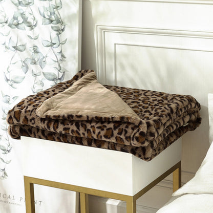 Throw Blanket Leopard Print Faux Rabbit Fur Machine Washable