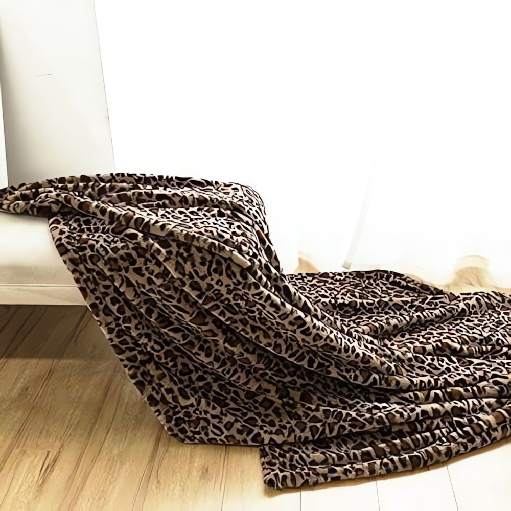 Throw Blanket Leopard Print Faux Rabbit Fur Machine Washable