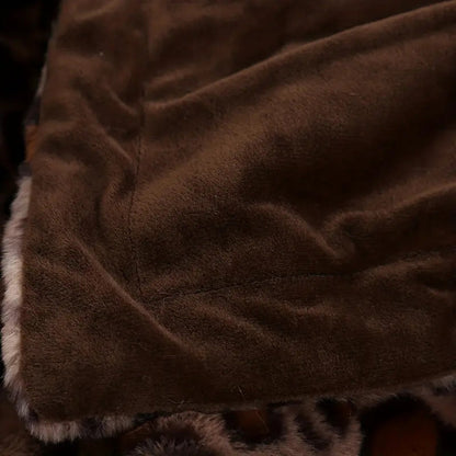Throw Blanket Leopard Print Faux Rabbit Fur Machine Washable