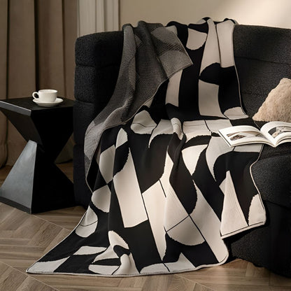 Throw Blanket Microfiber Blend Black & White Geometric