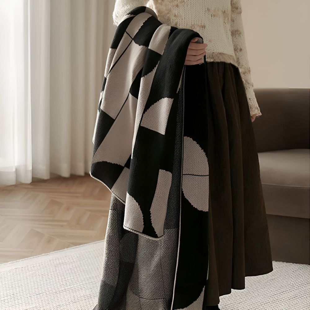 Throw Blanket Microfiber Blend Black & White Geometric