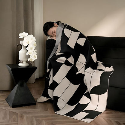 Throw Blanket Microfiber Blend Black & White Geometric