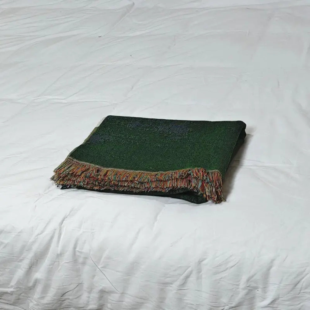Throw Blanket Microfiber Cotton Blend Sheep Pattern Tassel Fringe