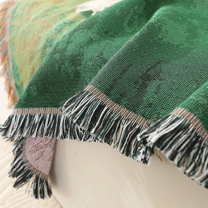Throw Blanket Microfiber Cotton Blend Sheep Pattern Tassel Fringe