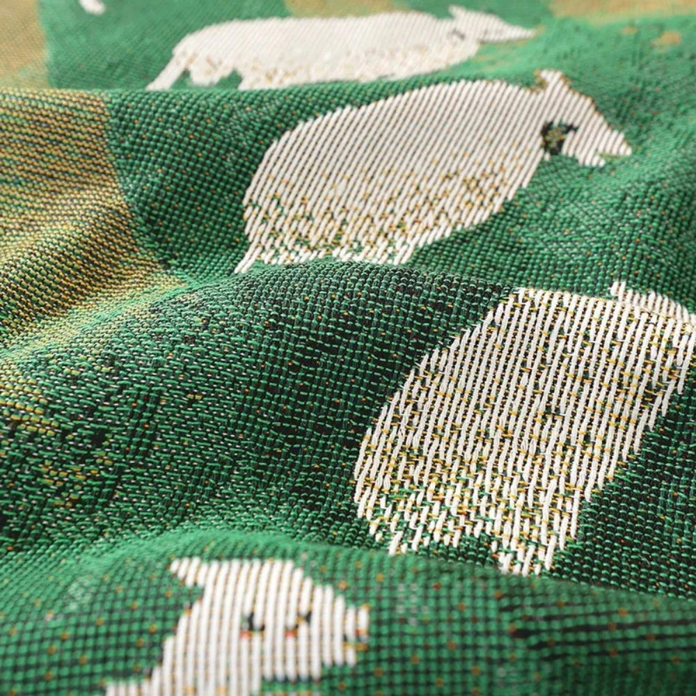 Throw Blanket Microfiber Cotton Blend Sheep Pattern Tassel Fringe