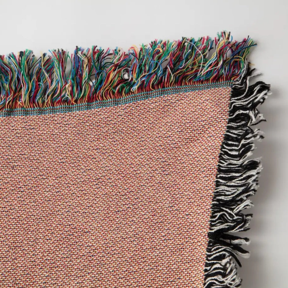Throw Blanket Microfiber & Cotton Colorblock Braided Fringe