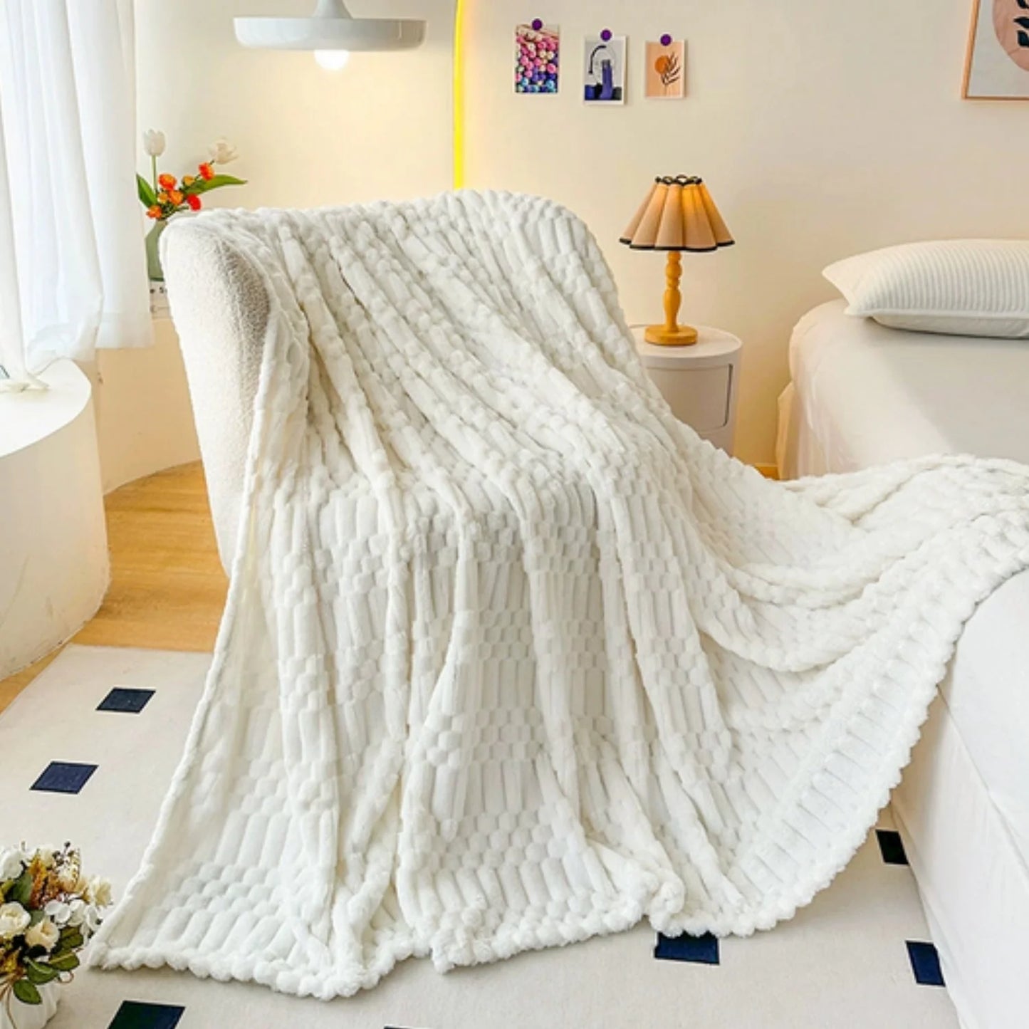 Throw Blanket Pebble-Textured Ultra-Soft Microfiber