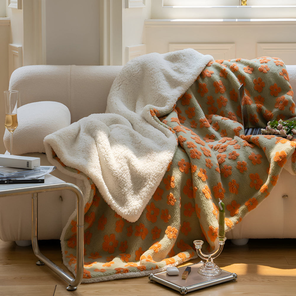 Throw Blanket Plush Microfiber Retro Floral 59x79