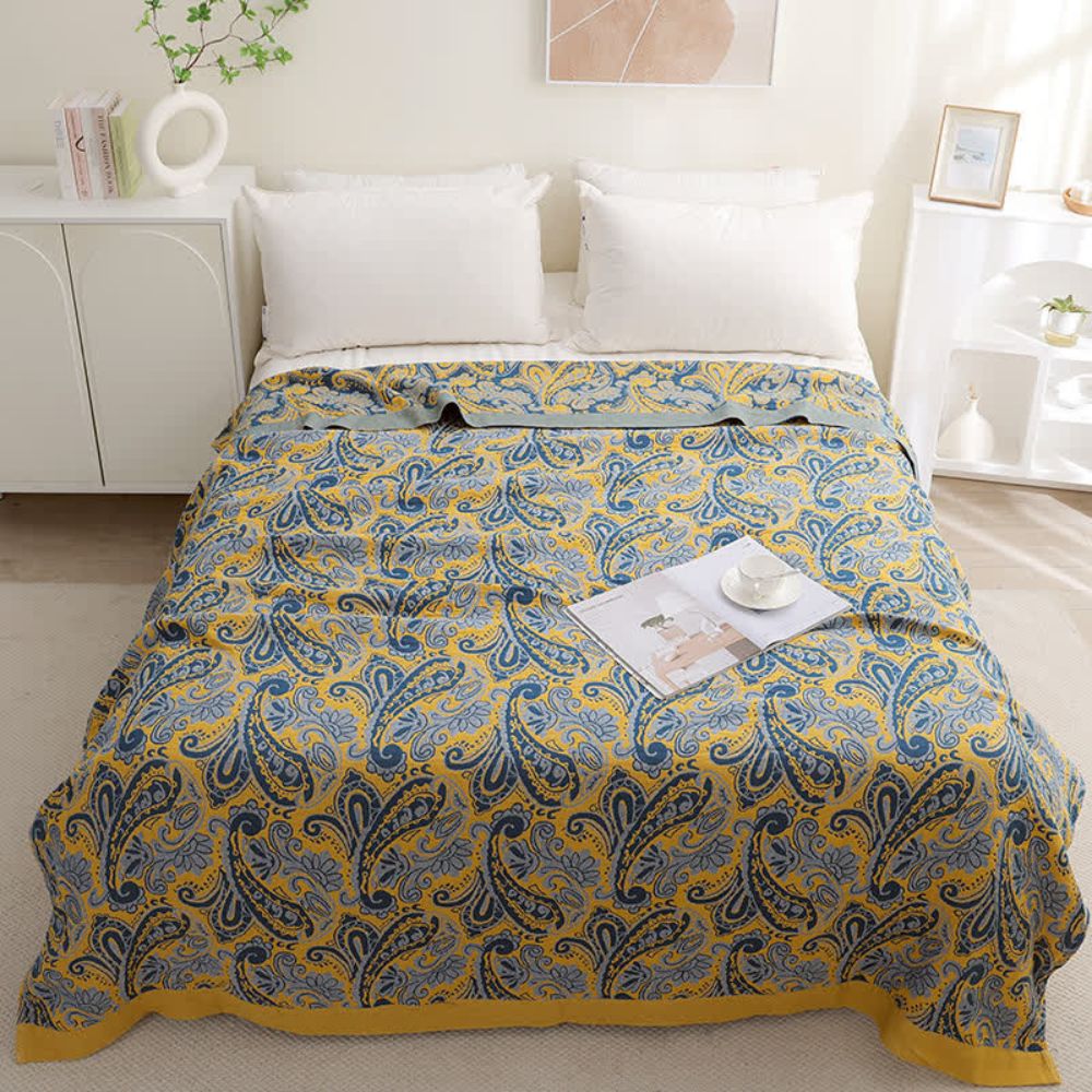 Throw Blanket Retro Azure & Gold 100% Cotton
