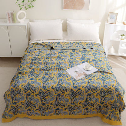Throw Blanket Retro Azure & Gold 100% Cotton
