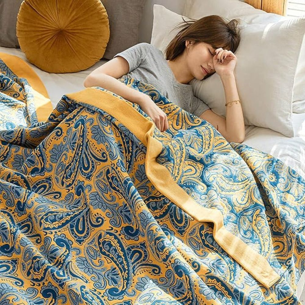 Throw Blanket Retro Azure & Gold 100% Cotton