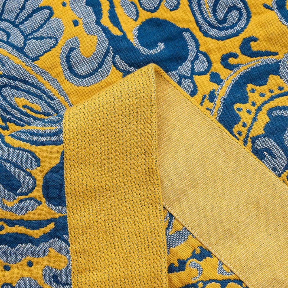 Throw Blanket Retro Azure & Gold 100% Cotton