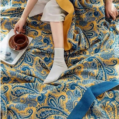 Throw Blanket Retro Azure & Gold 100% Cotton