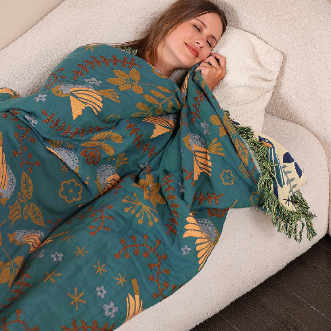 Throw Blanket Reversible 100% Cotton Machine Washable