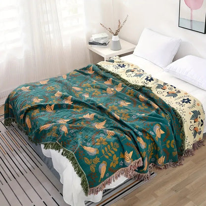 Throw Blanket Reversible 100% Cotton Machine Washable