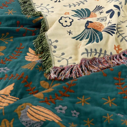 Throw Blanket Reversible 100% Cotton Machine Washable