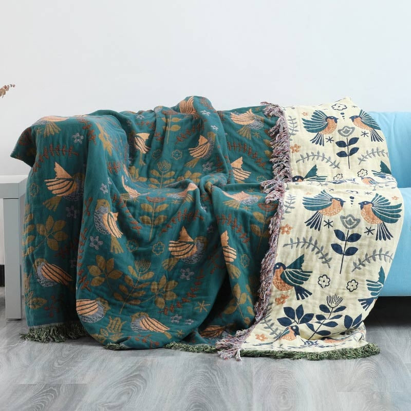 Throw Blanket Reversible 100% Cotton Machine Washable