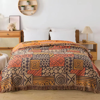 Throw Blanket Reversible 100% Cotton Tassel Fringe