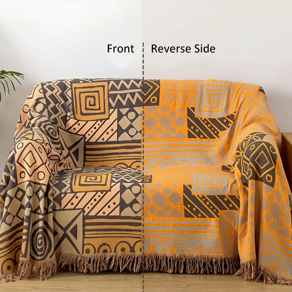 Throw Blanket Reversible 100% Cotton Tassel Fringe