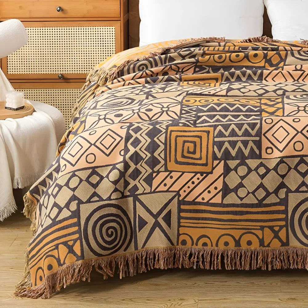 Throw Blanket Reversible 100% Cotton Tassel Fringe