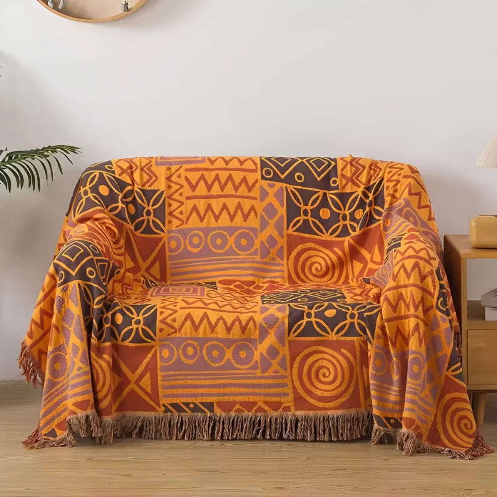 Throw Blanket Reversible 100% Cotton Tassel Fringe