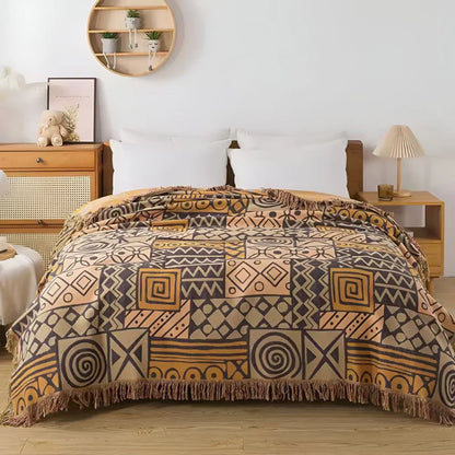 Throw Blanket Reversible 100% Cotton Tassel Fringe