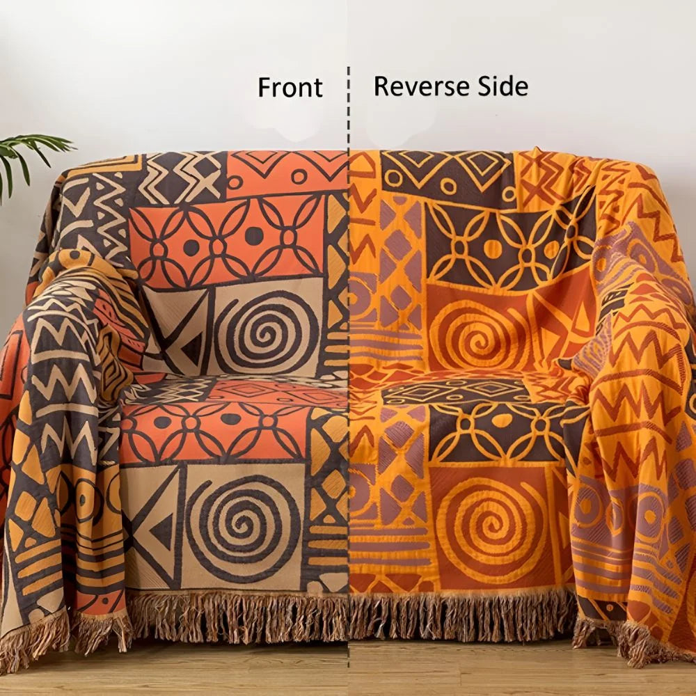 Throw Blanket Reversible 100% Cotton Tassel Fringe