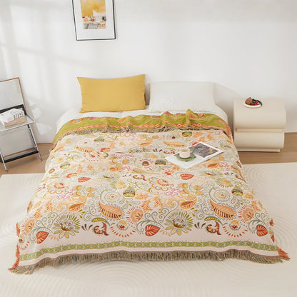 Throw Blanket Reversible Cotton Gauze Tassel Edges