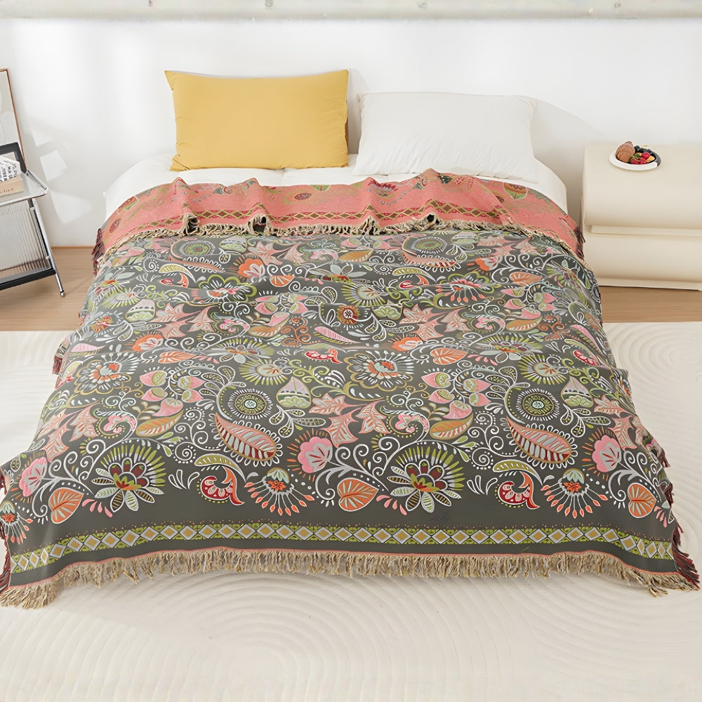 Throw Blanket Reversible Cotton Gauze Tassel Edges