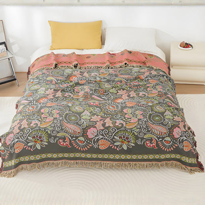 Throw Blanket Reversible Cotton Gauze Tassel Edges