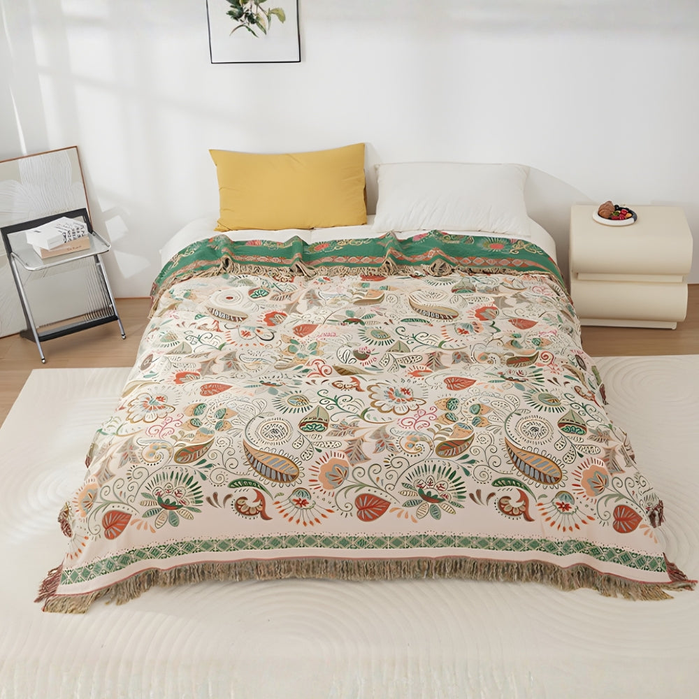 Throw Blanket Reversible Cotton Gauze Tassel Edges
