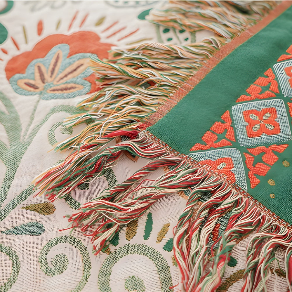 Throw Blanket Reversible Cotton Gauze Tassel Edges