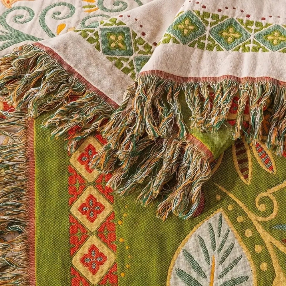 Throw Blanket Reversible Cotton Gauze Tassel Edges