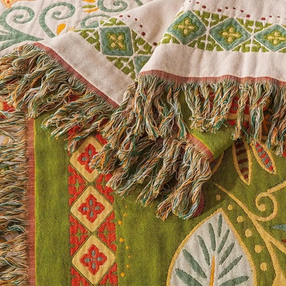 Throw Blanket Reversible Cotton Gauze Tassel Edges