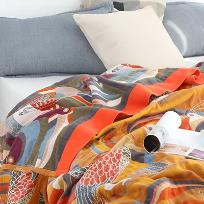 Throw Blanket Reversible Cotton Gauze Tropical Toucan Print