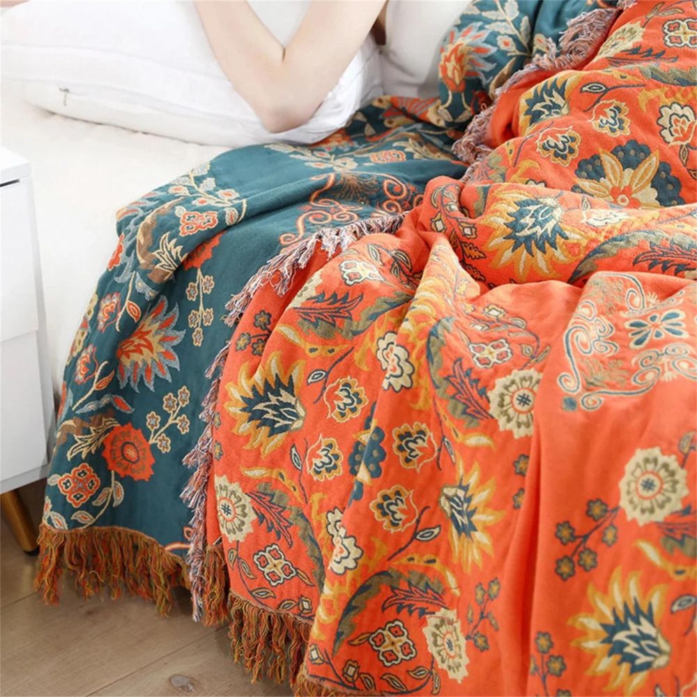 Throw Blanket Reversible Floral Cotton Gauze