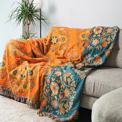 Throw Blanket Reversible Floral Cotton Gauze