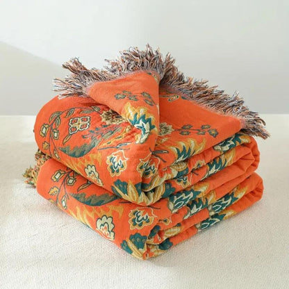 Throw Blanket Reversible Floral Cotton Gauze