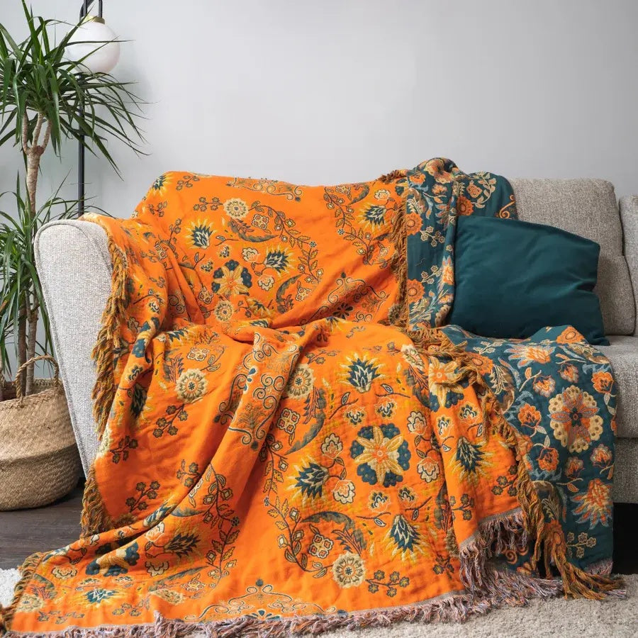 Throw Blanket Reversible Floral Cotton Gauze