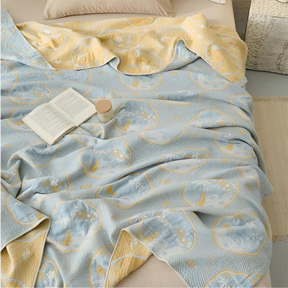 Throw Blanket Reversible Hypoallergenic Cotton Blend