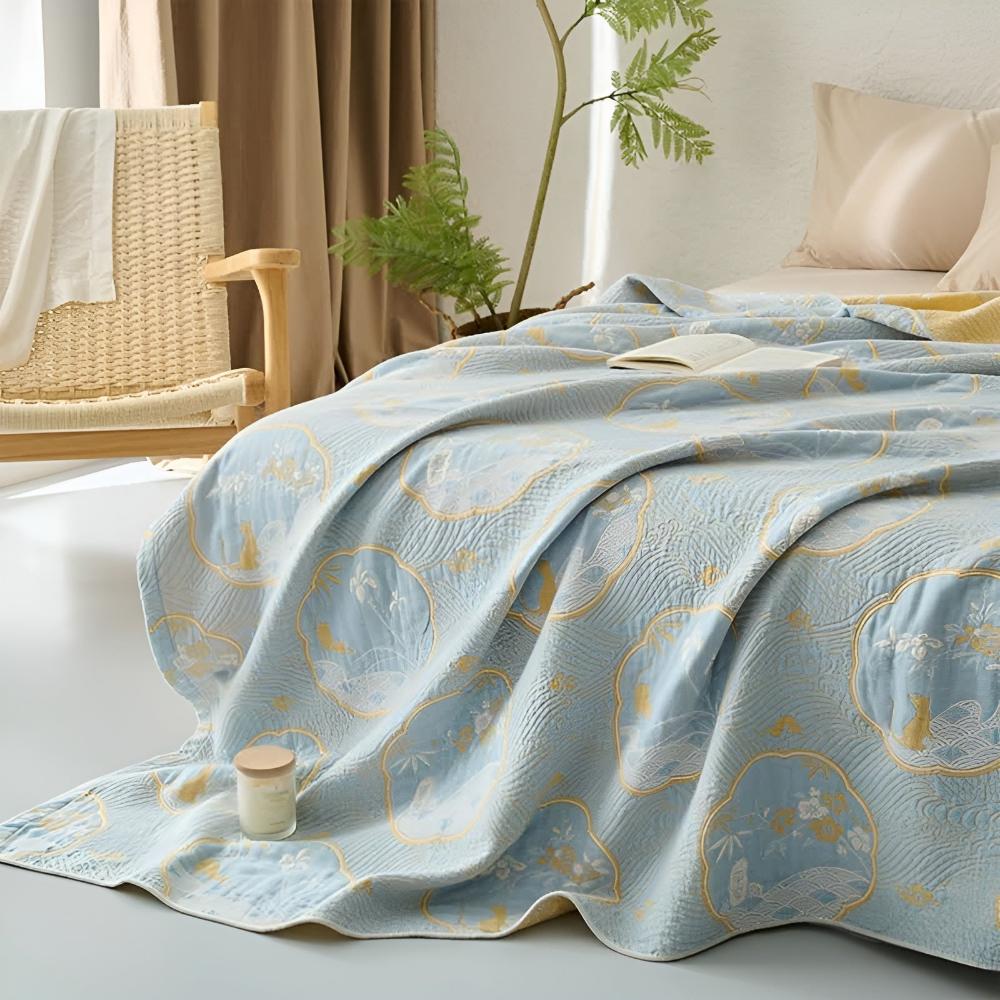 Throw Blanket Reversible Hypoallergenic Cotton Blend