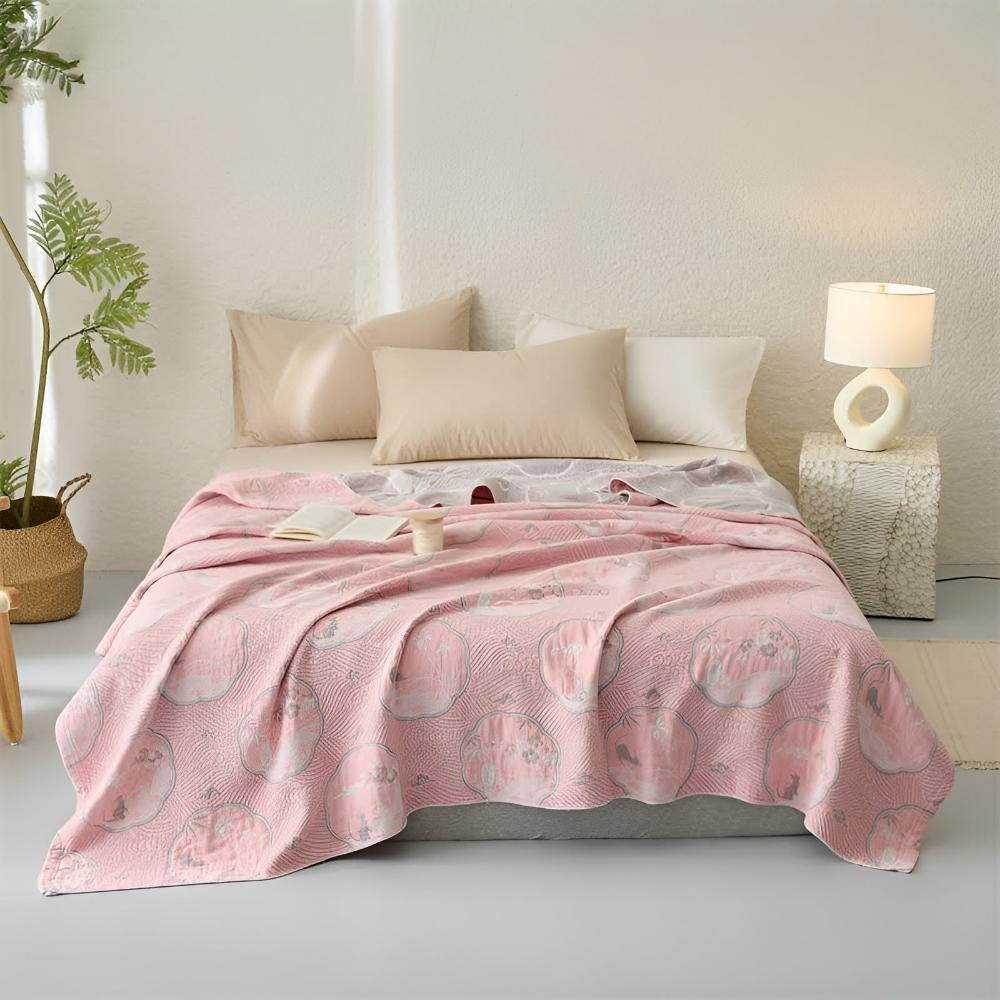 Throw Blanket Reversible Hypoallergenic Cotton Blend