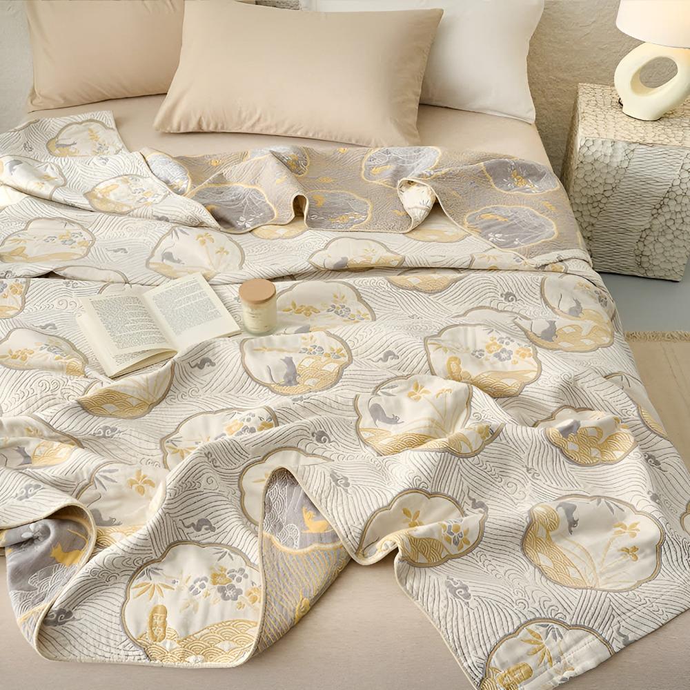 Throw Blanket Reversible Hypoallergenic Cotton Blend