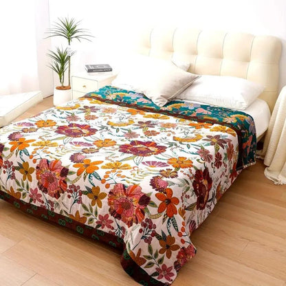 Throw Blanket Reversible Jacquard Floral 100% Cotton