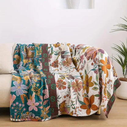 Throw Blanket Reversible Jacquard Floral 100% Cotton