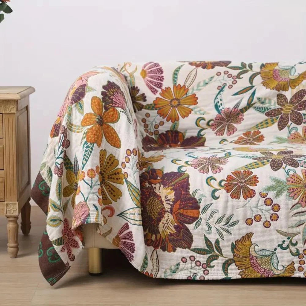 Throw Blanket Reversible Jacquard Floral 100% Cotton