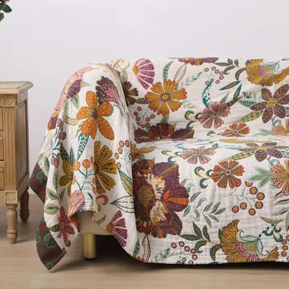 Throw Blanket Reversible Jacquard Floral 100% Cotton