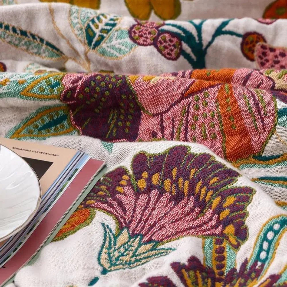 Throw Blanket Reversible Jacquard Floral 100% Cotton
