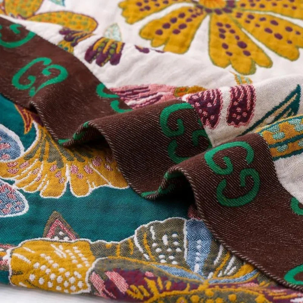 Throw Blanket Reversible Jacquard Floral 100% Cotton
