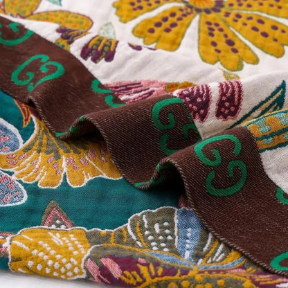Throw Blanket Reversible Jacquard Floral 100% Cotton